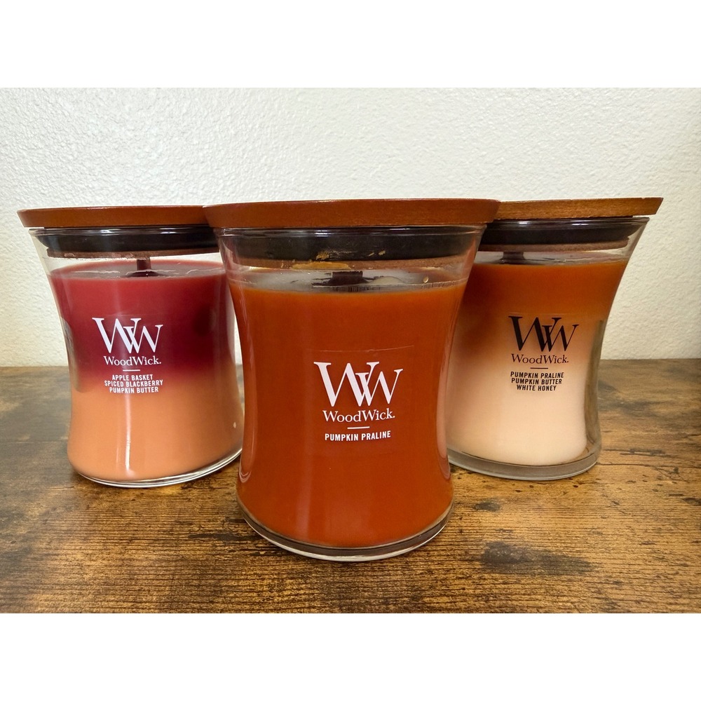 WoodWick Pumpkin Praline Autumn Harvest Gourmand Scented Candle Set 9.7oz 3pc